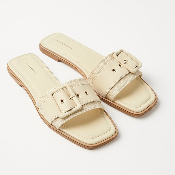 By Anthropologie Buckle Slide Sandals Size 41 US 10.5 - 11 Color Light Sands NEW - Picture 1 of 11